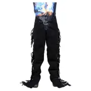 Large HILASON Black Full Grain Leather Shotgun Work Chaps | Bull Riding Chaps |