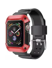 For Apple Watch SE 40mm Red Rugged Armour Silicone Band Strap w/ Bumper Cover