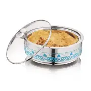 Double Wall Insulated Stainless Steel Designer Chapati Pot with Glass Lid,1.25 L