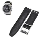 23mm Black Leather Watch Strap For Swatch XL Irony The Chrono YOS440