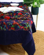 Velvet Frida Kantha Quilt Cotton Quilt Patchwork Quilt Handamade Red Velvet Quilt Floral Quilt Comforter Bedspread Blanket Bedcover Indian - 006