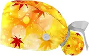 [WOSHJIUK] Working Hat 2 Pack Scrub Caps for Women,Autumn Leaves Fall,Tie Back Cap Adjustable Scrub Hat