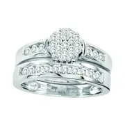 14k White Gold Round Diamond Cluster Bridal Wedding Ring Set 3/4 Cttw