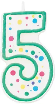 Polka Dot Numeral Candle 3" 1/Pkg #5 Green