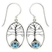 Vera Wolf Swiss Blue Topaz Tree Of Life Earrings Set In Sterling Silver
