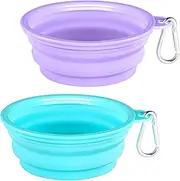 KXK Collapsoble Dog Bowls for Travel, 2-Pack Dog Protable Water Bowl for Dogs Cats Pet Foldable 1000ML Feeding Watering for Pets Walking Parking Camping (Purple & Green)