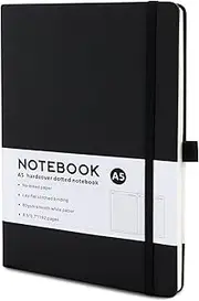 JUNART Lined Journal Notebook，192 Pages A5 Hardcover Notebook with Pen Loop Bookmark Inner Pocket for Office School Supplies，80gsm Leather Journal for Women Men (Black)
