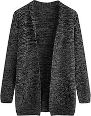 [Generic] Men Long Open Front Cardigan Sweater Shawl Collar Sweater with Pockets Shawl Collar Open Front Knit Sweater, Black, XX-Large