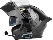 Flip Up Front Helmets Dual Anti-Fog Visors Built-in Mp3 Integrated DOT Approved Full Face Helmet Bluetooth Modular Motorcycle Helmet with Tail for Adults Men Women S-XXL 55-64CM