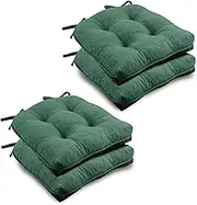 Wellsin Chair Cushions for Dining Chairs, Non-Slip Kitchen Chair Pads with Ties, Tufted Shredded Memory Foam Kitchen Chair Cushions Set of 4, 15.5" X 15.5", Dark Green