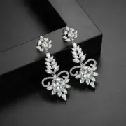 4.50Ct Round Cut Real Moissanite Halo Drop/Dangle Earrings 14K White Gold Finish