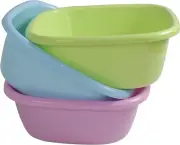 Plastic Square Wash Basin Set, 12 Quart Dish Tubs - 3 Pack