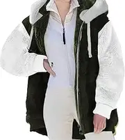 [Qolkmuiy-GJ] Women Casual Plus Size Fleece Jacket Sherpa Hoodie Lined Zip Up Outwear Winter Plush Teddy Bear Coat with Hood (Green 2,L), Green 2, L