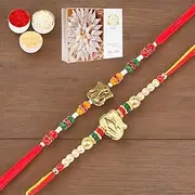 Ghasitaram Gifts Rakhi for Brother Rakhis Online - Set of 2-6971 and R-2110 Rakhi Threads with 400 GMS of Kaju katli