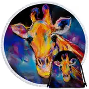 Animal Art Painting Giraffe Round Beach Towel