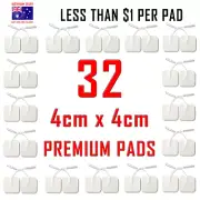 TENS EMS ELECTRODE PADS - 4cm x 4cm x 32 PADS - PERFECT for ALL PIN TYPE CABLES
