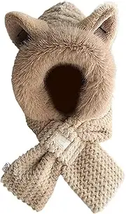 [Generic] Winter Hat and Scarf Set for Women 2 in 1 Neck Warmer Thick Ear Scarf Ear Protection Cap - Great for Cold Weather and Outdoor Activities