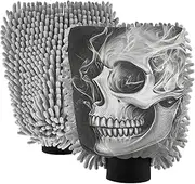 XYMZR Abstract Skull Black Absorbent Microfiber Car Wash Mitt, Funny Cute Anime Scratch Free for Cars Cleaning, Home Cleaning Mitts, 2 Pack, 10.24” L x 7.09” W