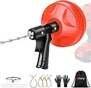 25FT Drain Auger, 10-In-1 Double Mode Drain Snake Tool, Professinal plumbing snake Plumbing Snake with Safety Glasses and Gloves, Hair Removal Tool with Cleaning Brush [Upgraded 4.0]