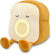 Lertenys Kids Alarm Clock, Night Light Lamp Cute Plush Toy Toast Sleep Training Alarm Clocks with Phone Holder, Rechargeable & Dimmable Wake Up