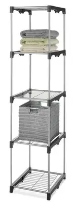 Whitmor 5 Tier Freestanding Silver Shelf Organizer for Closet Storage Solutions