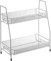 Spice Rack Organizer,2-Tier Wire Basket Standing Storage Rack Sturdy Solid Kitchen Spice Rack Bathroom Countertop Storage Organizer Shelf Holder (White)