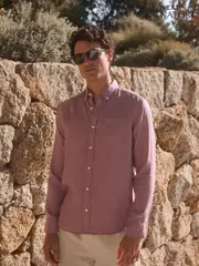 Mauve Purple Signature 100% Linen Long Sleeve Shirt (AU3161) | $73