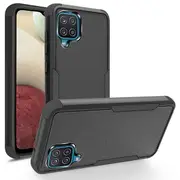 For Samsung Galaxy A12 3in1 Case Drop Resistant Defender Tradies Hybrid Armor Heavy Duty Rugged Shockproof Tough Cover (Black)