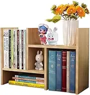 REGIBELIE Desktop Bookshelf Adjustable Wood Storage Organizer, Desktop Display Shelf Rack Counter Office Storage Rack Top Bookcase