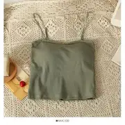 Spaghetti-Strap Plain Cami Top with Pad in 6 Colors Green - One Size