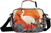 Heron Sun Red Insulated Lunch Box for Women Men - Ideal for Work, Picnics - Includes Adjustable Shoulder Strap