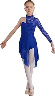 [Manyakai] Kids Girls Lyrical Dance Dress Lace Patchwork Ballet Dance Leotard Dress Figure Ice Skating Dance Costumes