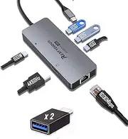REXFYDIOUS 4K 60Hz 10Gbps USB C HUB Splitter 1 to 4 USB C Port, 100W PD for MacBook M1/M2, Windows, Android and USB Type C Devices (Black USB 3.0 Female Adater x2)