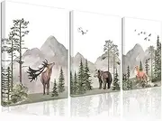 3Pcs Framed Woodland Nursery Wall Art Wild Animals Forest Wall Decor Prints, Adventure Theme Canvas Posters Deer Bear Fox Watercolor Pictures Paintings for Boys Room Girls Room 12x16in (12x16in)