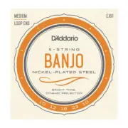 D'Addario EJ61 5-String Nickel Plated Steel Banjo strings Loop End 10-23 gauge