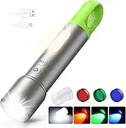 Rechargeable LED Flashlight, AUINSKY Super Bright Flashlights with 4-Color Lampshades, 9 Modes Zoomable Torch Light, Waterproof Pocket Flash Light for Camping, Hiking, Walking Dog, Hunting, Emergency