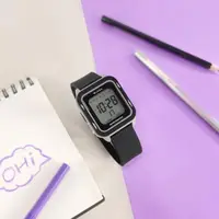 在飛比找momo購物網優惠-【JAGA 捷卡】方型電子 計時 鬧鈴 冷光照明 矽膠手錶 