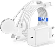 COONCXEN 3-in-1 Charging Cable for Apple Watch and iPhone, 2m USB C to Lightning, Compatible with iPhone 15/14/13/12/11/XS/XR/SE, Apple Watch Series SE/9/8/7/6/5