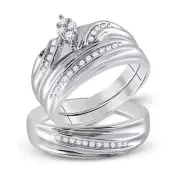 Sterling Silver His Hers Round Diamond Cluster Matching Bridal Wedding Ring Set