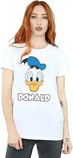 [Disney] Women's Donald Duck Face Boyfriend Fit T-Shirt Medium White