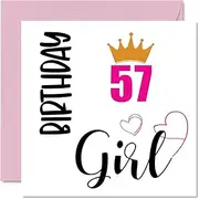 57th Birthday Card for Women - Birthday Girl - Happy Birthday Cards for 57 Year Old Woman Grandma Nanny Step Mum Auntie Sister, 145mm x 145mm Fifty-Seven Fifty-Seventh Bday Greeting Cards Gift