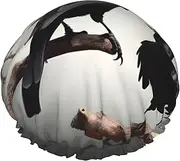 Black Crow Birds On A Branch Print Various Activities Shower Cap Reusable Soft And Lightweight Bath Hair Cap Long Hair