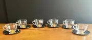 Bodum France Set Of 6 clear glass Espresso Cups/metal saucers new no box