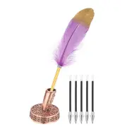 Purple Feather Ballpoint Pens, Writing Pens with 5pcs Refill, Red Bronze