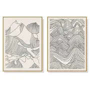 50Cmx70cm Line Art Mountain 2 Sets Gold Frame Canvas Wall Wall Art
