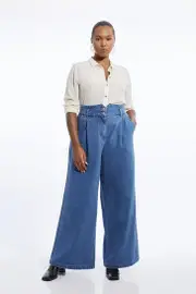 Plus Size Denim Wide Leg Pants