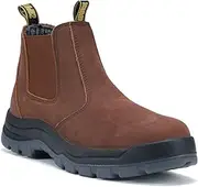 [diig] Work Boots for Men, Soft/Steel Toe Waterproof Working Boots, Slip Resistant Anti-Static Slip-on Safety EH Working Shoes 6 8 9 10 11 12 13 (Brown)