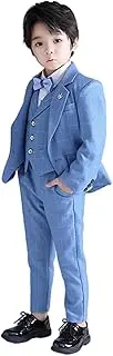 [Kromoc] Boys' Checked 3-Piece Suit Notch Lapel Tuxedos Single Breasted Button Jacket Vest for Birthday Party