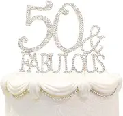 Hatcher lee 50 & Fabulous Cake Topper 50 Years Birthday Or 50th Wedding Anniversary Gold Crystal Rhinestone Party Decoration