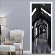 Door Stickers Mechanical Tunnel Space Pattern 3D Wall Door Sticker Self-Adhesive Waterproof Wallpaper Decals Home Decor Door Stickers (Size : 95x215cm)